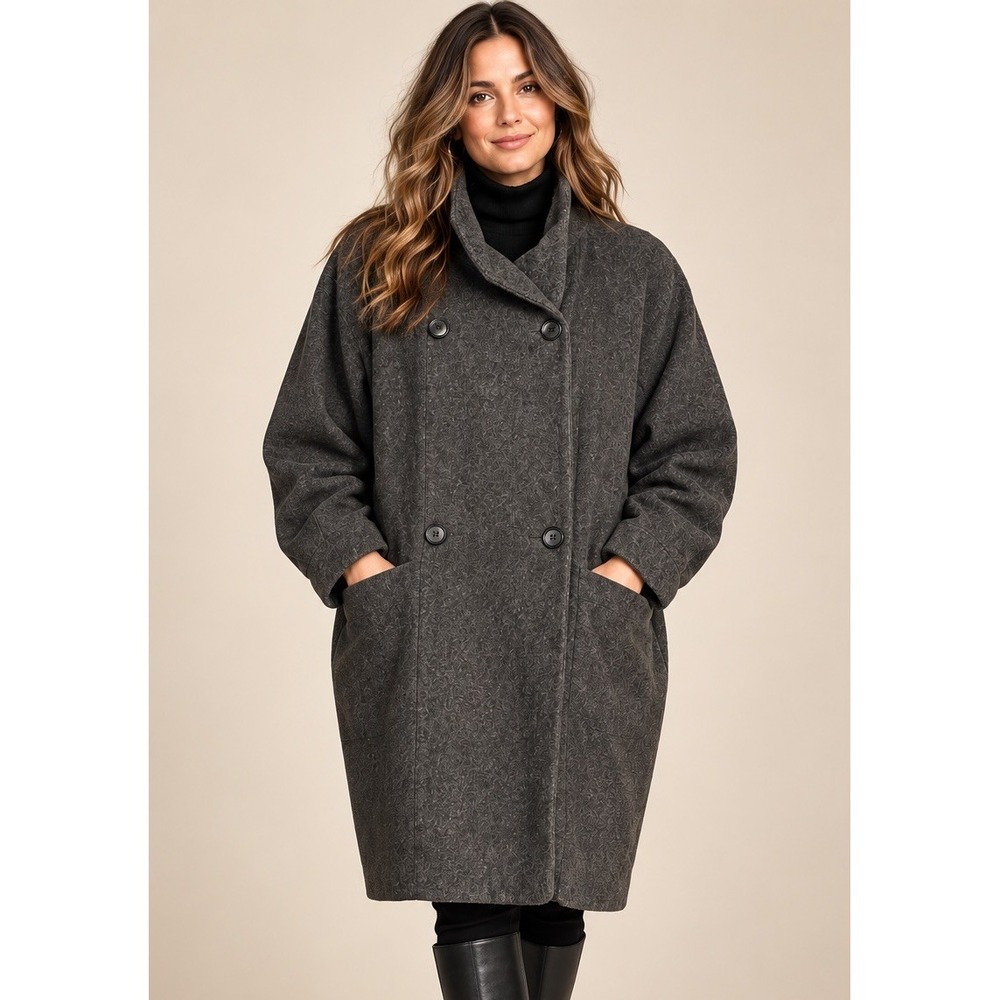 Vintage Made In USA Pure Wool Coat Women's L Gray Cocoon Oversized
